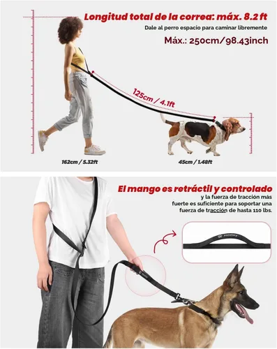 Miniatura 3 de Correa de perro de manos libres Heelay, cuerda multifuncional de 8.2 pies para cruce con mango a prueba de explosiones y correa ajustable