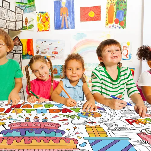 Miniatura 7 de Póster gigante para colorear para pared de aula, versátil póster de actividades de cumpleaños de 31.5 x 72 pulgadas, cubierta de mesa, fiestas