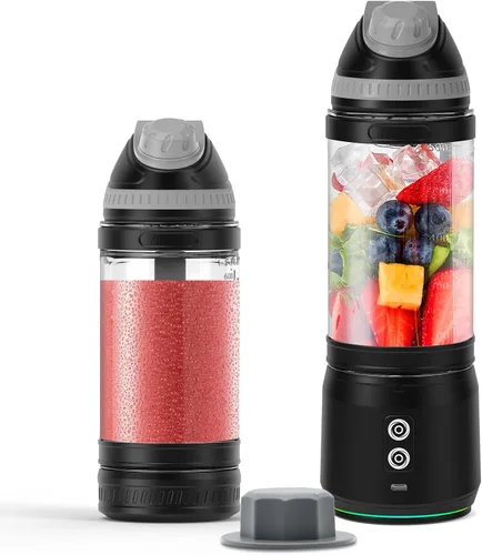 Batidora portátil, anti-atasco de 300 vatios para batidos y licuados, licuadora de viaje de 24 onzas recargable por USB, botella deportiva libre de