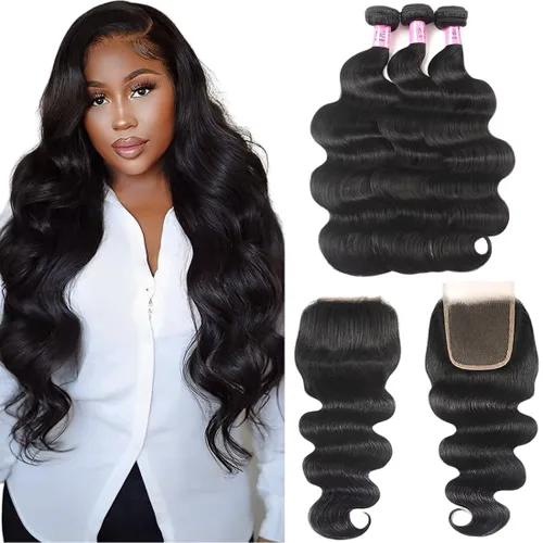 Miniatura 17 de UNice 4 manojos de cabello humano brasileño ondulado, 100% real, sin procesar, extensiones de cabello humano virgen, color negro natural, 20, 22