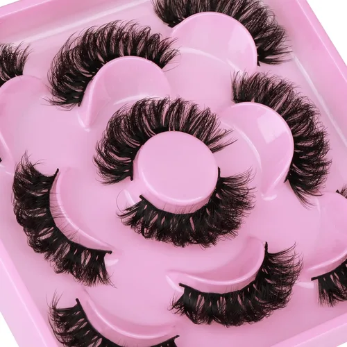 Miniatura 6 de Focipeysa - Pestañas postizas naturales esponjosas de visón 3D con rizos en D, tiras rusas gruesas, 5 pares de pestañas postizas de 21mm