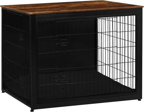 Miniatura 23 de DWANTON Mueble de jaula para perros con cojín, mesa de madera para perros con puertas dobles, casa de perro de interior, tamaño pequeño, mediano
