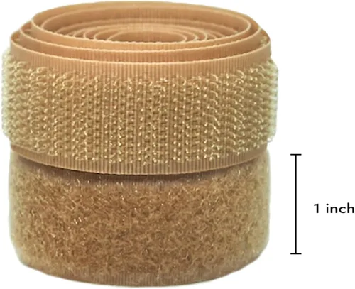 Miniatura 2 de Cierre de Gancho y Bucle de 1 Pulgada Beige - Cinta de Gancho y Bucle de Nylon No Adhesiva - Longitud de 1 Yarda - Para Tela, Bolsas