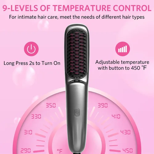 Miniatura 3 de Cepillo alisador de cabello para mujer, peine caliente 2 en 1 y cepillo alisador con 9 ajustes de temperatura, hasta 450 ℉ para cabello liso sin