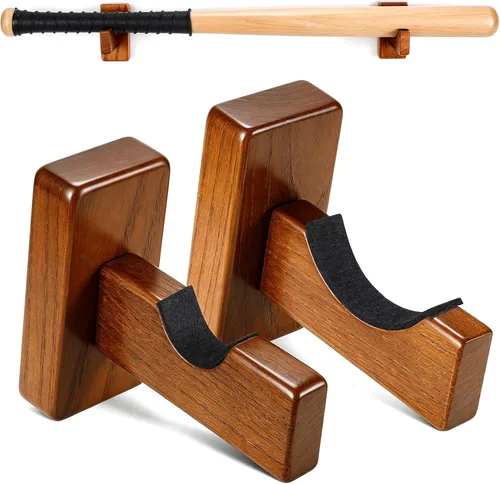 Miniatura 10 de TOBWOLF Soporte de pared para bate de béisbol 2 en 1, sostiene al bate y la pelota juntos, soporte vertical de pared combinado de madera maciza