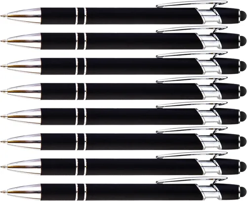Miniatura 12 de PASISIBICK Bolígrafo negro de 12 piezas con punta de lápiz capacitivo, 2 en 1, elegante bolígrafo de metal para pantalla táctil, tinta negra, punta