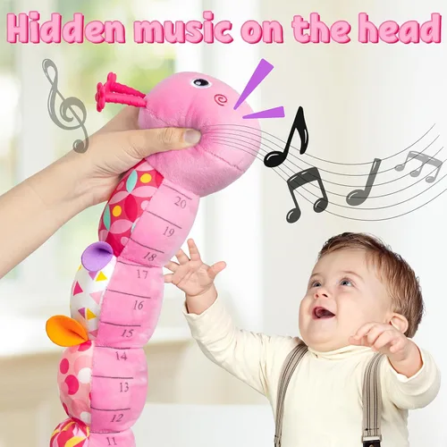 Miniatura 2 de LIGHTDESIRE Juguetes musicales para bebés, oruga, juguete de peluche infantil con arrugas y sonajeros, juguetes sensoriales suaves con texturas