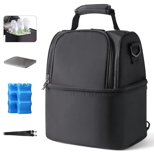 Miniatura 12 de NCVI Bolsa enfriadora de leche materna, bolsa para extractor de leche materna con 2 bolsas de hielo para 6 botellas, bolsa de viaje de doble capa