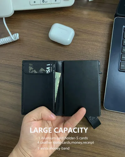 Miniatura 3 de POSKOU Pop up Slim Credit Card Holder Wallet RFID Blocking Smart Metal Cards Wallet for Men
