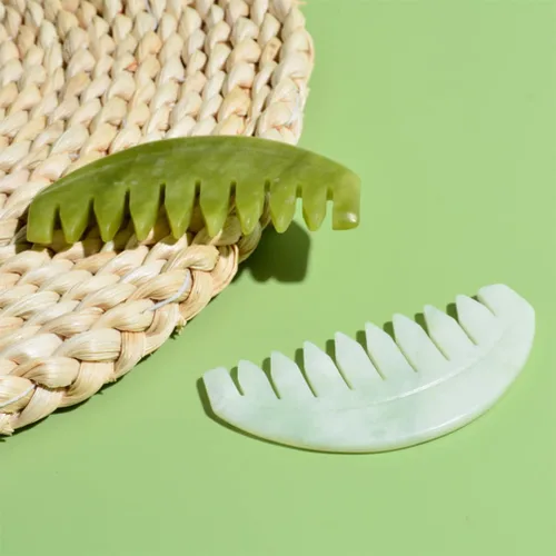 Miniatura 3 de FOMIYES Masajeador de cabeza, 2 piezas, peine de masaje de jade, Guasha, raspado del cuero cabelludo, peine de dientes anchos, masajeador de cuero