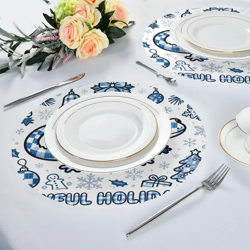 Miniatura 6 de Merry Christmas Salamander Blue Place mats for Kitchen Table Round Washable Fabric placemats 15x15 in manteles redondos para mesa