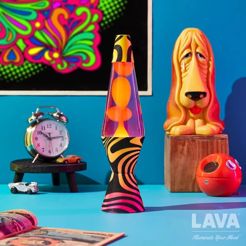 Miniatura 3 de Lava Lámpara – 14.5'' Groovy Gradient Flocado Base – La Luz de Movimiento Original – Cera Amarilla y Líquido Púrpura – Artículo #2015
