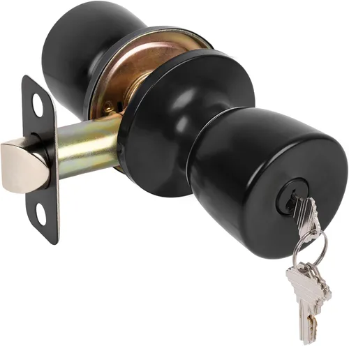 HOSOM - Paquete de 1 perilla de puerta con cerradura y llave, perillas de puerta exterior color negro mate para dormitorio y baño, perilla de puerta
