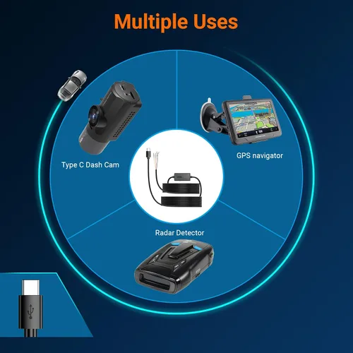 Miniatura 4 de Kit de cable duro USB-C Vantrue de 11.5 pies (12V–24V a 5V) con funcionalidad de accesorio, protección de bajo voltaje para N4(S)/N4