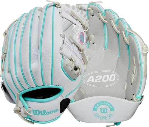 Wilson A200 - Guantes de béisbol para jóvenes Plata/blanco/verde azulado