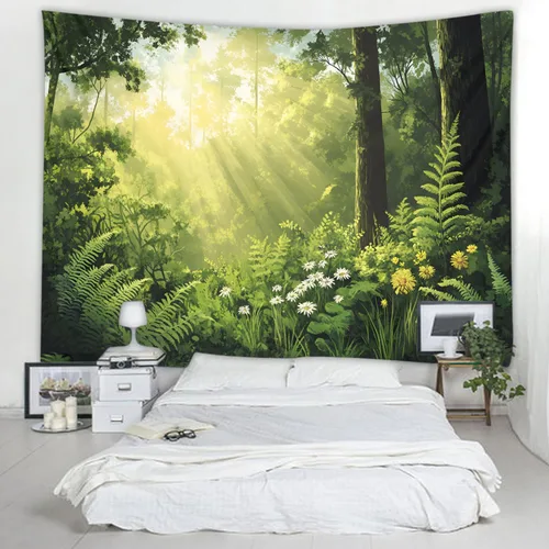 Miniatura 12 de WODEJIAFANG Tapiz estético de tela para pared, tapiz decorativo de girasol, fondo de oficina, divisor de habitación para dormitorio, jardín al aire