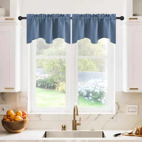 Miniatura 43 de NICETOWN Cenefa de ventana para dormitorio, ahorro de energía, bolsillo para barra, cenefa festoneada corta para ventana pequeña para lavandería