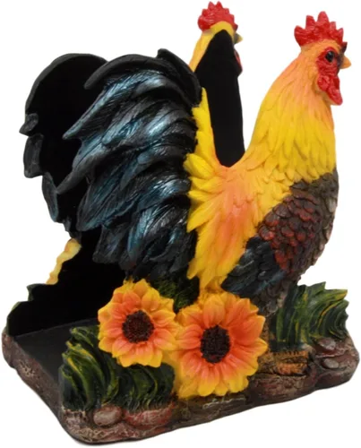 Miniatura 4 de Ebros Gift Farm Morning Crow Rooster - Servilletero para cena, 6 pulgadas de alto, mesa occidental rústica, centro de mesa decorativa de pollos