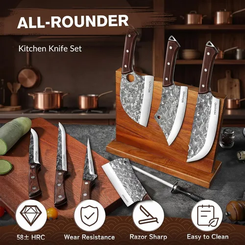 Miniatura 3 de MDHAND - Juego de cuchillos de carnicero, 14 cuchillos de carnicero forjados a mano con bolsa de rollo, cuchillo de carne resistente, cuchillos