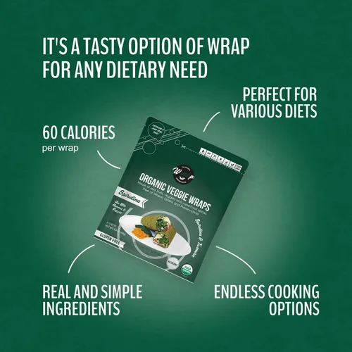Miniatura 4 de WrawP Mini envolturas vegetales orgánicas – SPIRULINA (paquete de 4) ESTABLES EN ESTANTE, todo natural, sin gluten, paleo, vegano crudo. Perfecto