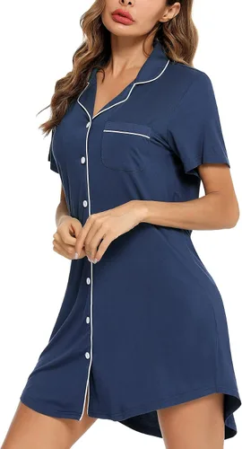 Miniatura 33 de Samring Camisón de pijama para mujer, manga corta/larga, con botones, camisón para dormir, camisón para novio, talla XXL