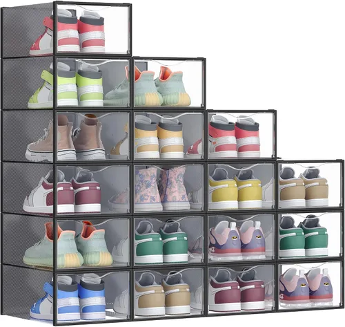 Miniatura 9 de SONGMICS Cajas de zapatos, organizador de almacenamiento de zapatos para armario, caja apilable de plástico para tenis, paquete de 12, transparente