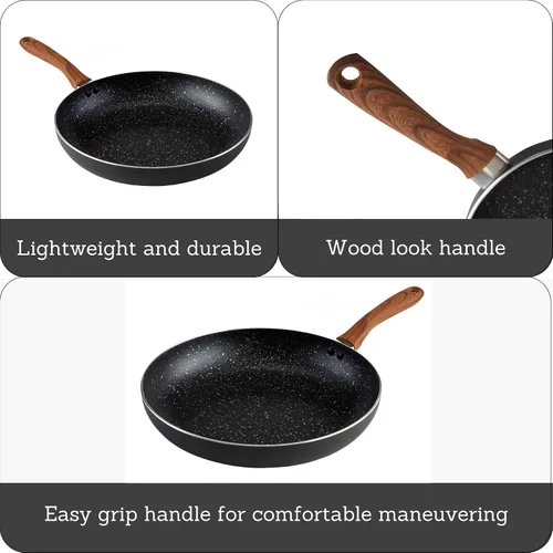 Miniatura 2 de IMUSA USA Woodlook Sartén de Piedra Negra de 8" con Mango de Aspecto de Madera e Interior Antiadherente Moteado, 8