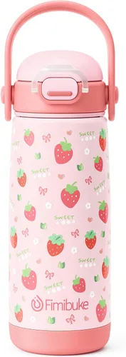 Miniatura 13 de Fimibuke Botella de agua aislada para niños con tapa con pajita y asa - 14 onzas, sin BPA, acero inoxidable 18/8, recipiente de metal, a prueba