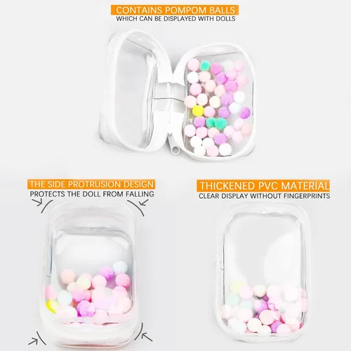 Miniatura 4 de Bolsa de Exhibición de Figuras Transparente con Llavero, Bolsa de Almacenamiento Portátil para Muñecas Pequeñas Colgante Organizador de Cajas Ciegas