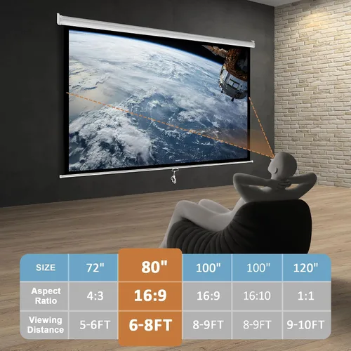 Miniatura 2 de SUPER DEAL Pantalla de Proyección HD 16:9 de 80 pulgadas, Pantalla de Proyector de Película Plegable Anti-Arrugas Portátil, Desplegable Manual