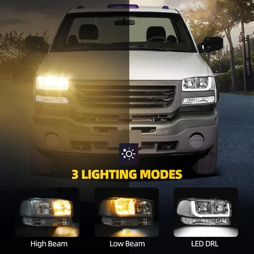 Miniatura 2 de DWVO Conjunto de faros LED DRL Compatible con 99-06 GMC Sierra 1500/2500, 01-06 Sierra 1500HD/2500HD/3500, 07 GMC Sierra 1500/1500HD/2500HD/3500 LED