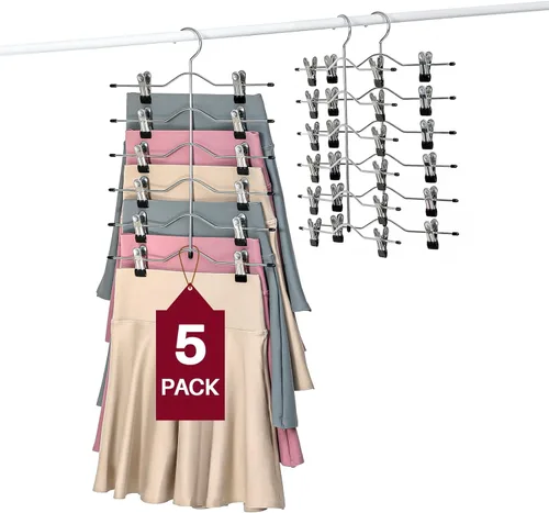 Perchas para pantalones de varias capas, perchas de falda de 6 niveles con clips ajustables, organizador de armario antideslizante que ahorra