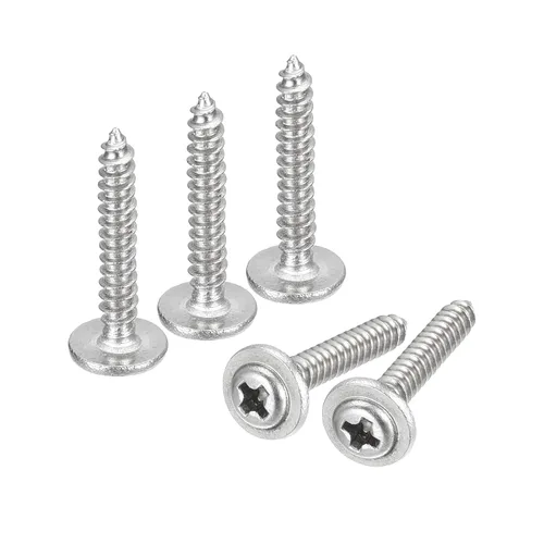 Miniatura 24 de uxcell ST3x6mm Phillips Pan Head Tornillo Autorroscante con Arandela, 100 piezas - Tornillo de madera de acero inoxidable 304 rosca completa (plata)
