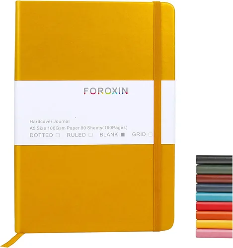 Miniatura 21 de Cuaderno de diario en blanco, negro, 160 páginas, tamaño mediano de 8.3 x 5.7 pulgadas, papel grueso de 3.53 oz/m², tapa dura
