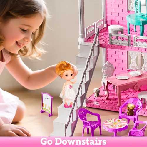 Miniatura 2 de JUKUDAHU Juego de villa para niñas de 3 a 7 años, juego de interior para niñas con 2 pisos, 3 habitaciones, 2 muñecas para edades de 6 a 8 años