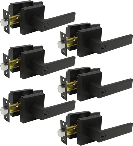 Miniatura 25 de Probrico Paquete de 4 manijas de puerta simuladas en negro mate, manijas interiores que no giran, manijas reversibles resistentes para interiores
