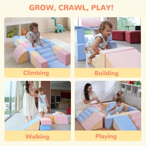 Miniatura 4 de Juguetes de escalada para niños pequeños, juego de espuma suave de 11 piezas para niños pequeños de 1 a 3 años, bloques de escalada para bebés
