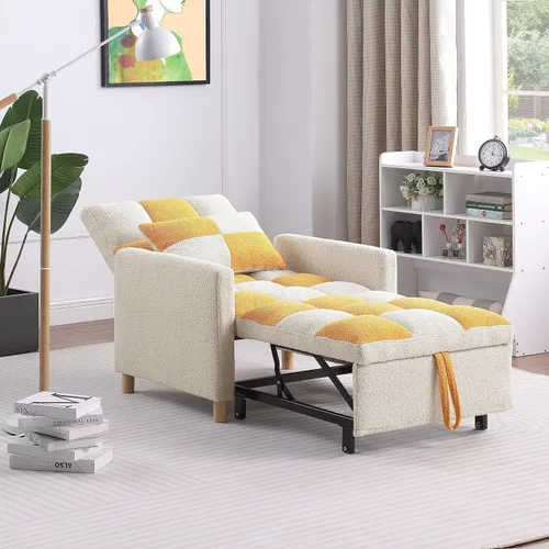 Miniatura 8 de Sofá cama convertible 3 en 1, silla reclinable de tela de terciopelo para interiores con respaldo ajustable y almohada para adultos, sofá extraíble