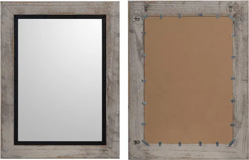 Miniatura 5 de YOSHOOT Espejo de pared con marco de madera rústica, 32 x 24 pulgadas, espejo de tocador de baño de madera natural y hierro para decoración