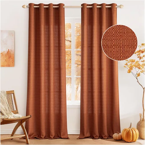 Miniatura 11 de MIULEE Cortinas texturizadas de lino sintético marrón natural de 84 pulgadas de largo, juego de 2 paneles para sala de estar y dormitorio, tejido