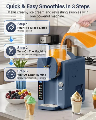 Miniatura 3 de Máquina de granizado y helado 2 en 1 - 6 modos para batidos, batidos, cócteles, margaritas y helados, tanque de doble capa, soporte para cono