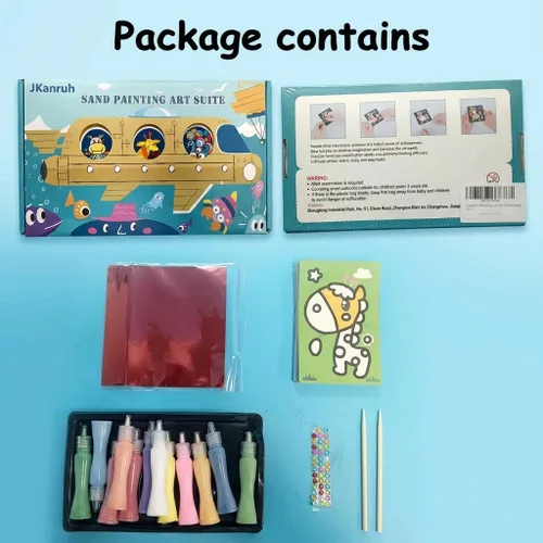 Miniatura 6 de JKanruh 48 kits de arte, kits de arte de arena de 12 colores con 24 hojas de cartas de pintura de arena, 12 hojas de pintura mágica para artes