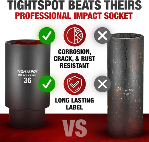 Miniatura 3 de TIGHTSPOT 1/2 Pulgada de transmisión - Vaso de impacto profundo de 36 mm con diseño de 6 puntos anti-redondeo, acero CRMO tratado térmicamente