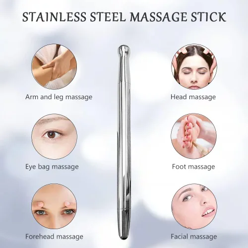 Miniatura 4 de Gua Sha Juego de herramientas faciales, rodillos faciales de hielo, bolígrafo de acupuntura manual, Gua Sha inoxidable, juego de masaje de acero