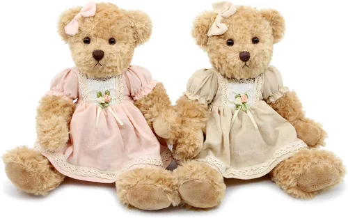 Miniatura 8 de oits cute Paquete de 2 osos de peluche, lindo animal de peluche, regalo para parejas, juguete de peluche suave de 11 pulgadas (ropa a cuadros azules)