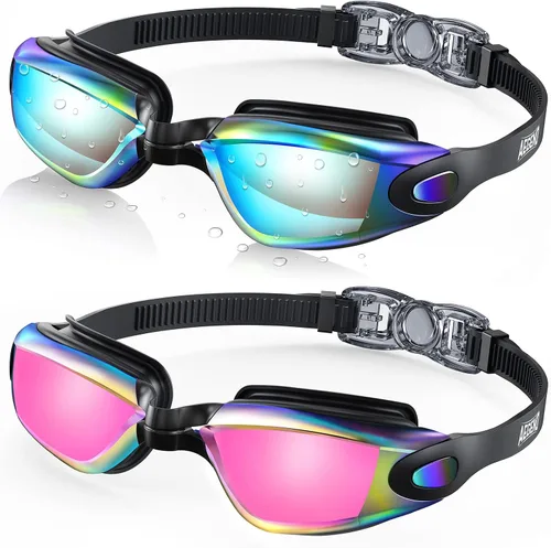 Miniatura 26 de Aegend - Gafas de natación, paquete de 2 gafas de natación sin filtraciones, para adultos, hombres, mujeres y jóvenes Negro claro y rosa rojo claro