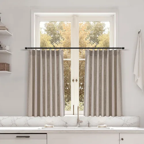 Miniatura 151 de Juego de 2 paneles de cortinas de ventana de cocina beige de 24 pulgadas de largo, con textura de lino, plisadas, filtrantes de luz, semi pequeñas