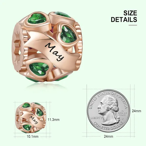 Miniatura 73 de Abalorio de plata de ley 925 con piedra natal de Ningan, abalorio de corazón para pulseras y collares, regalo de cumpleaños para mujeres y niñas