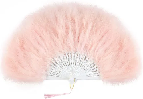 Miniatura 20 de BABEYOND Abanico de plumas de marabú estilo vintage de los años 20, abanico plegable de mano, para disfraz, baile, espectáculo, fiesta de té, Negro