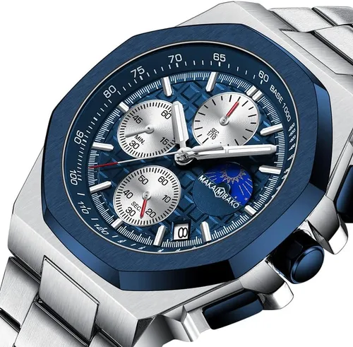 Miniatura 4 de Reloj de cuarzo para hombre de negocios de acero inoxidable impermeable multifuncional cronometraje